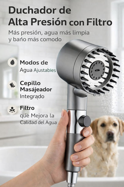 Regadera 2 en 1 para Mascotas | Limpia y Masajea al Mismo Tiempo