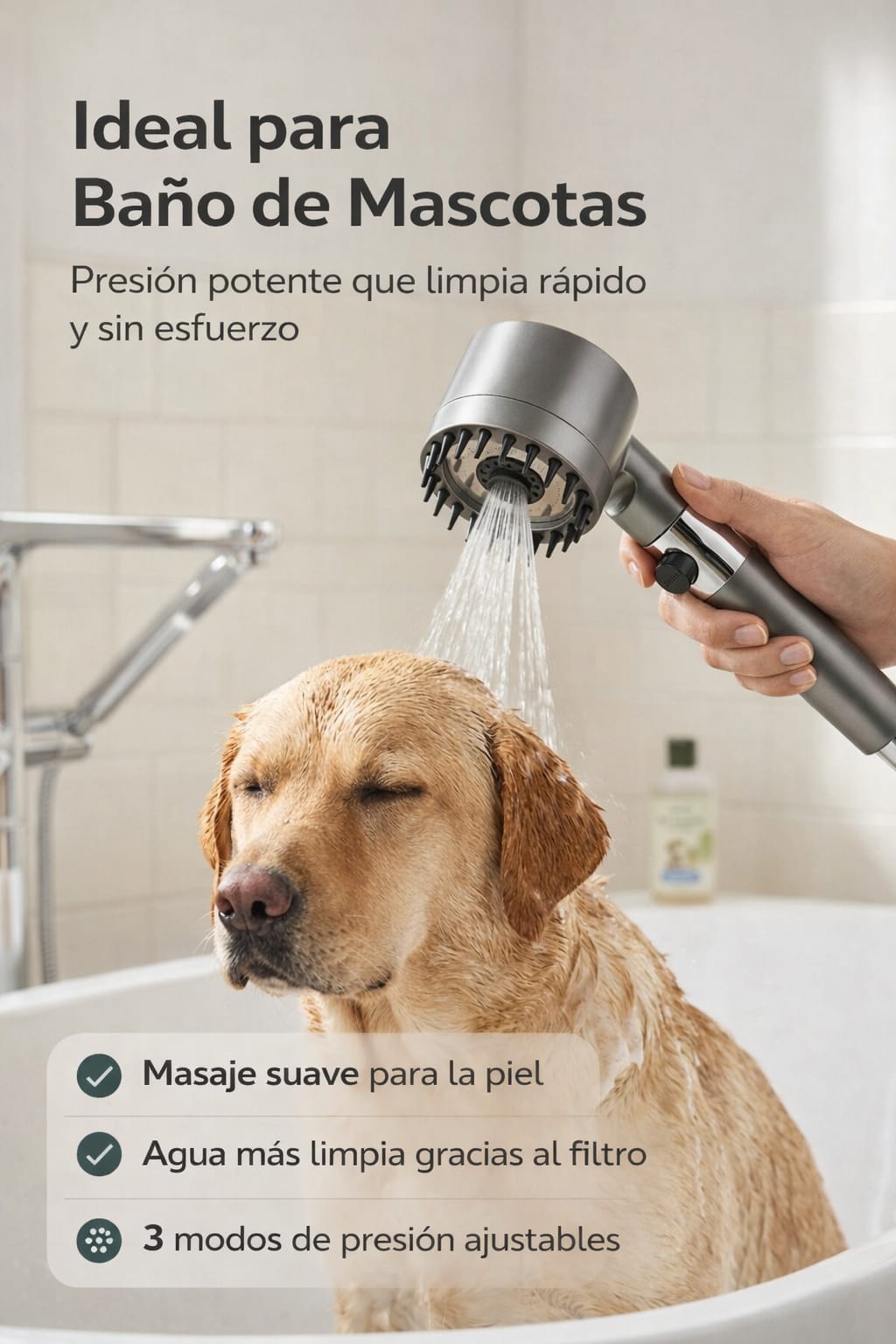 Regadera 2 en 1 para Mascotas | Limpia y Masajea al Mismo Tiempo