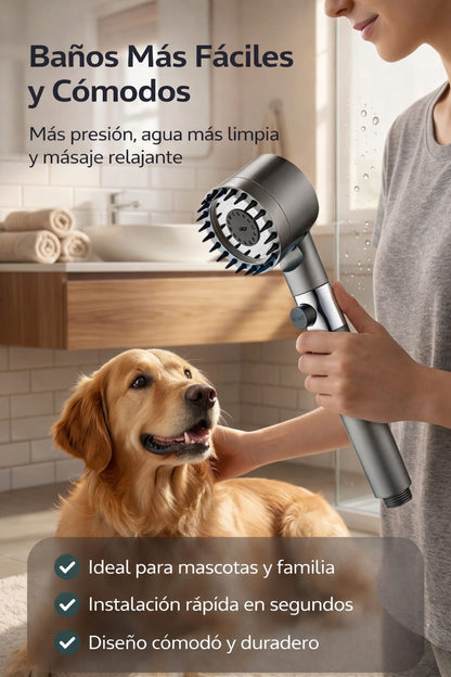 Regadera 2 en 1 para Mascotas | Limpia y Masajea al Mismo Tiempo
